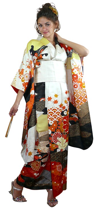 japanese silk traditional kimono, vintage