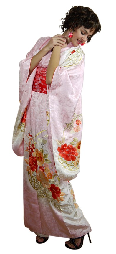 japanese womans silk hand-embroidered kimono antique