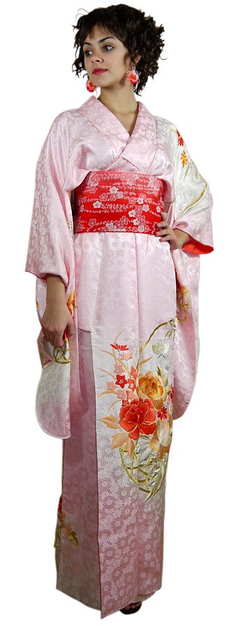 japanese womans silk embroidered kimono furisode
