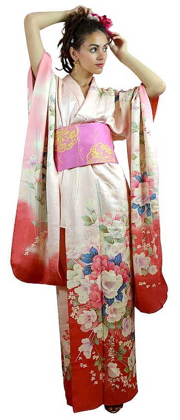 japanese traditional festive silk kimono, vintage