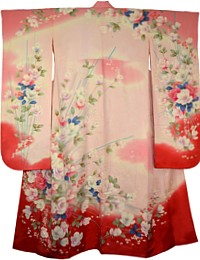 Japanese hand painted silk kimono, 1960's