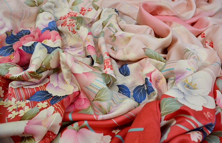 japanese silk kimono: detail of fabric pattern