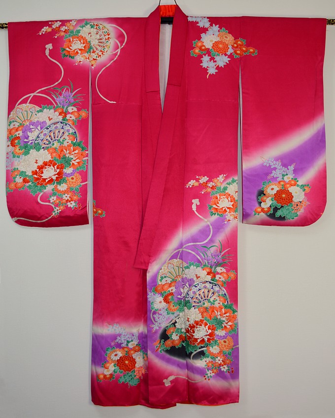 japanese hand painted silk kimono, 1950's