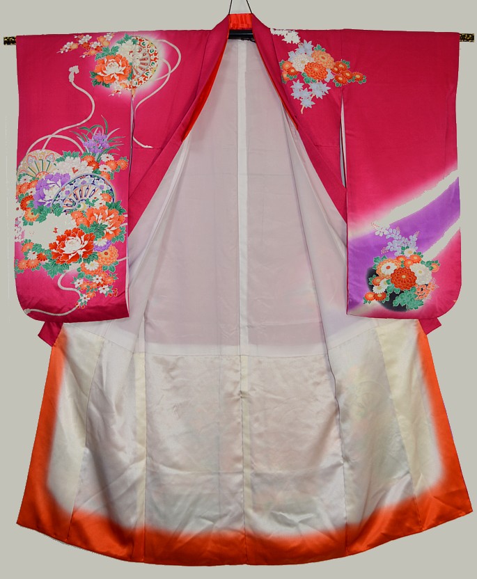 japanese young lady hand painted silk kimono antique