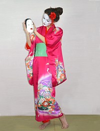 japanese young woman's  hand painted silk kimono antique