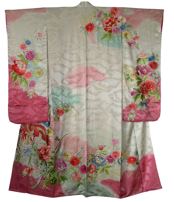 japanese embroidered silk kimono gown, 1950's. 