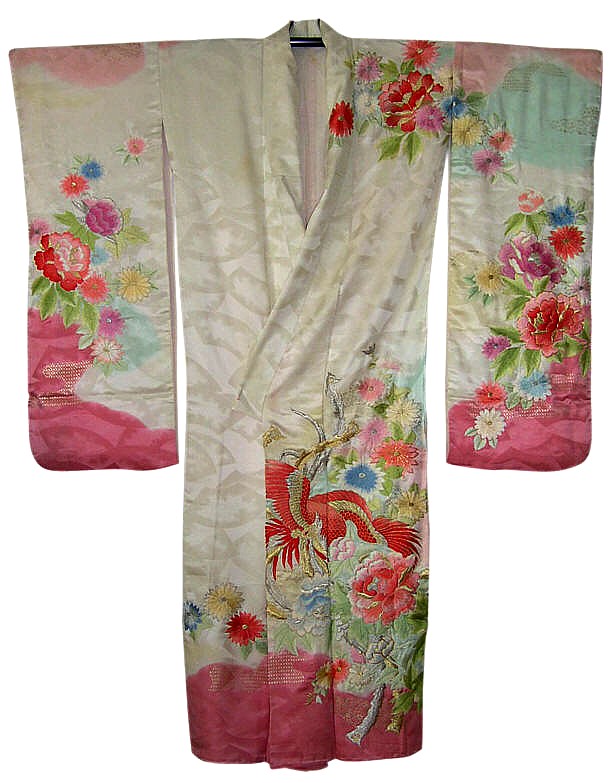 japanese traditional silk embroidered kimono, 1950's