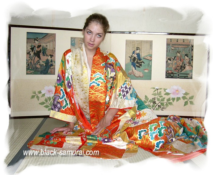 japanese silk embroidered and painted wedding kimono gown