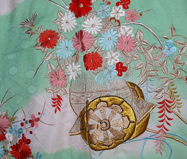 japanese silk kimono detail of embroidery