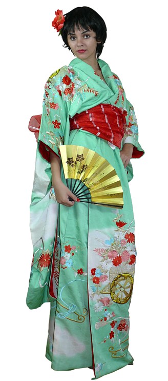 japanese traditional silk kimono FURISODE, 1950's