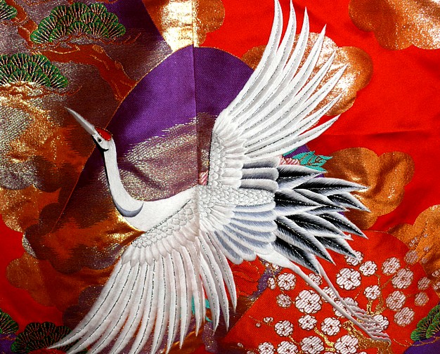 detail of japanese wedding kimono fabric