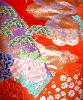 detail of japanese wedding kimono fabric
