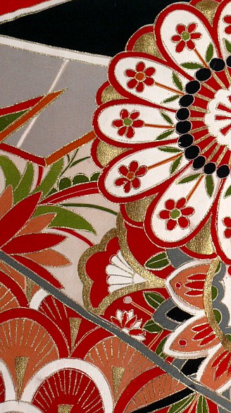 japanese woman's antique hand painted silk kimono. detail
