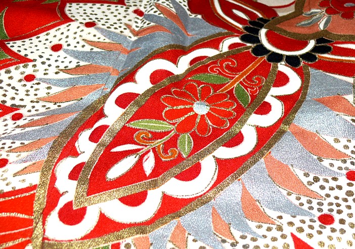japanese antique kimono detail of hand painted fabric