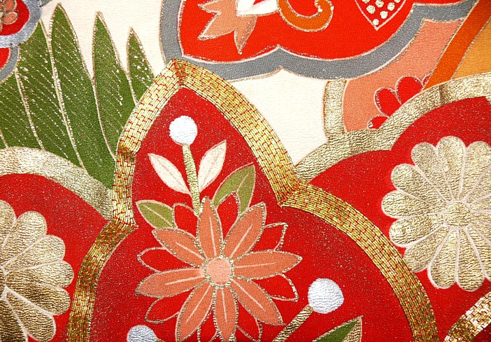 japanese antique kimono detail of hand painted and embroidery 