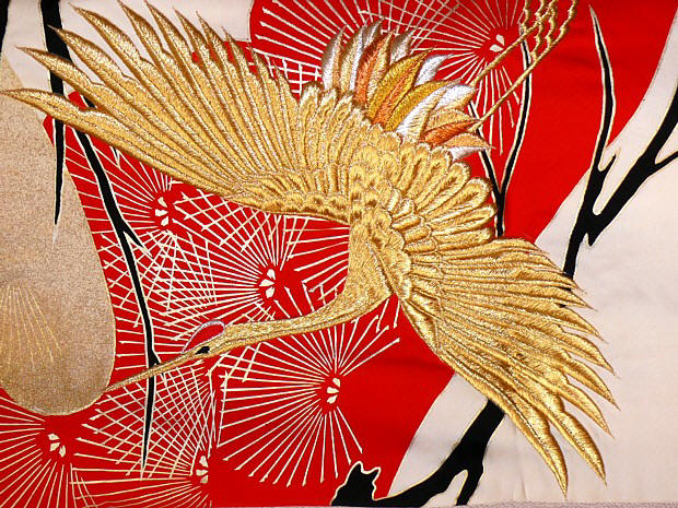 japanese traditional kimono detail of embroidery