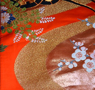 japanese wedding kimono gown uchikake: detail of fabric