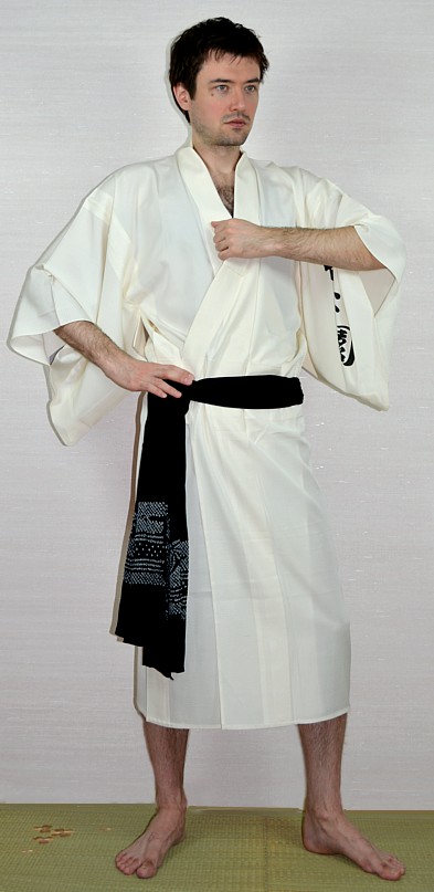 japanese man's traditional clothes: silk kimono and silk obi belt