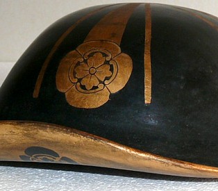 Jingasa, samurai warrior lord helmet with samurai family mon