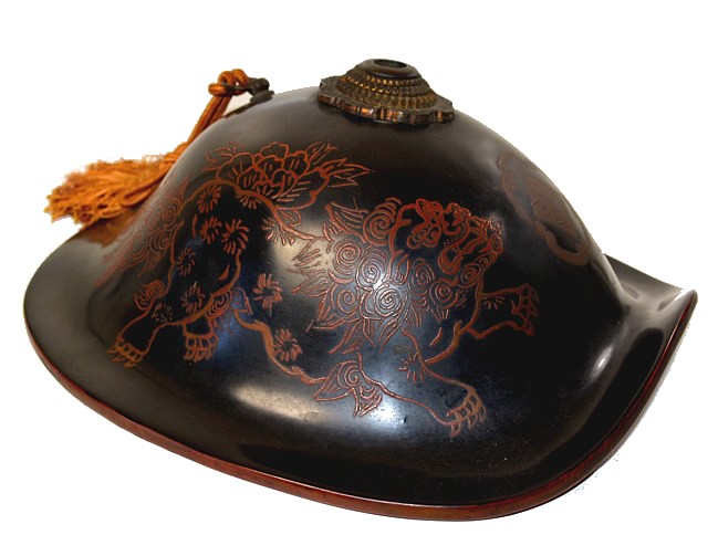 Komainu image on samurai war helmet jingasa, late Edo