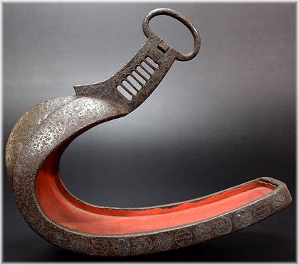 antique samurai horse-stirrup ABUMI, iron, silver inlay, Edo era