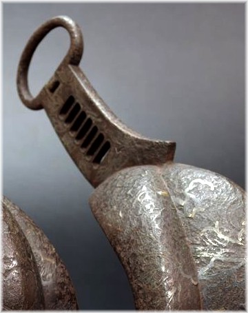 antique samurai horse-stirrup ABUMI, iron, silver inlay. Detail