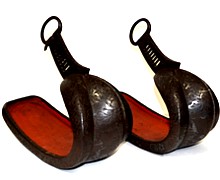 pair of antique Japanese warrior's battle horse iron stirrups, Edo era
